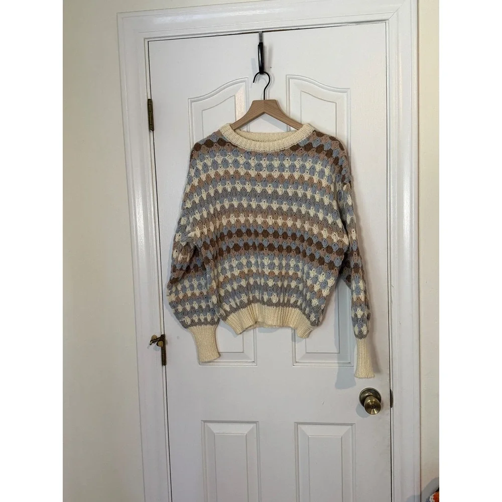 NWOT Blu Pepper | Sweater Small Multi-Color Diamond Crochet Knit Long Sleeve - Picture 3 of 9